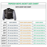 Printed boys black varsity jacket with button and hood, 100% polyester