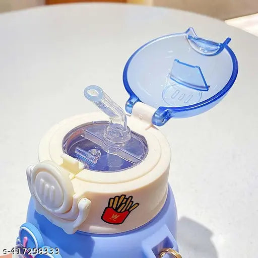 Blue plastic SIP'N'SMILE water bottle (650ML), BPA-free for kids with leak-proof lid, fun DIY sticker kit