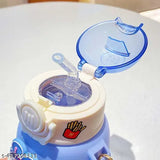 Blue plastic SIP'N'SMILE water bottle (650ML), BPA-free for kids with leak-proof lid, fun DIY sticker kit
