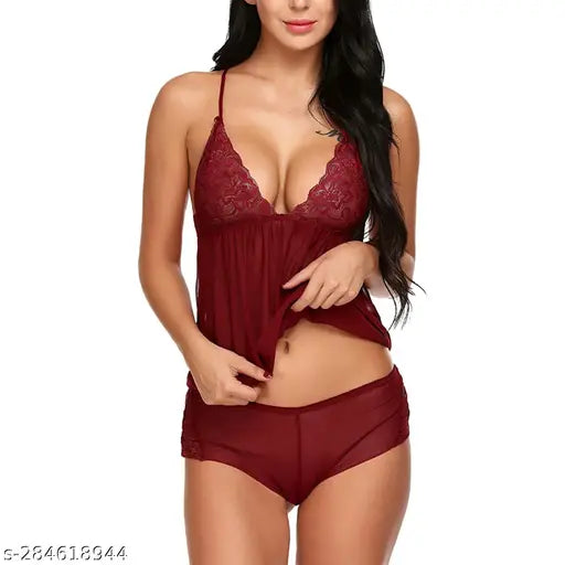 White net night dress for women, sleeveless spaghetti top and shorts bottom, lace details, perfect for special occasions