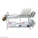 Winstar stainless steel 2-shelf wall mount kitchen utensils rack, dish rack with plate holder and cutlery stand, kitchen organizer