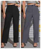 Black soft material trousers, women's straight cut design, 100% cotton, pack of 2