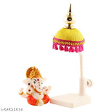 Marble & Polyresin Mukut Ganesh Idol with Fabric Chatri Stand - Elegant spiritual decor for car, office, or home, symbolizing blessings and good fortune
