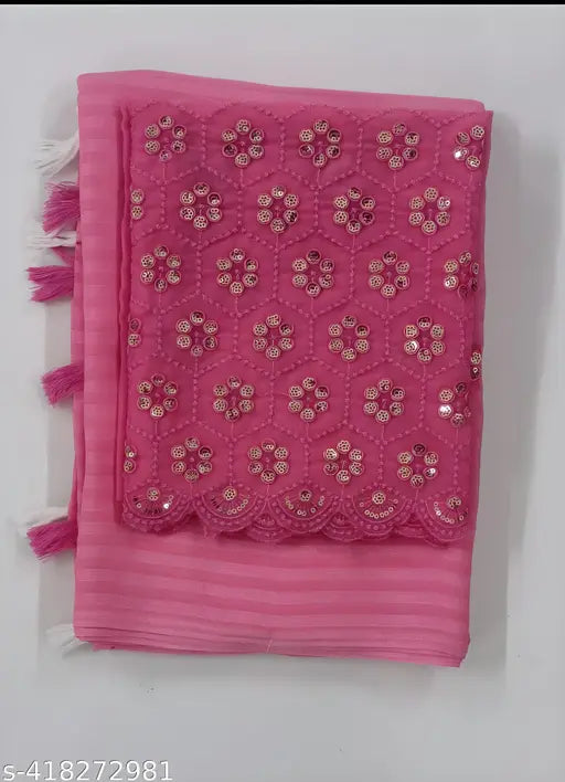 Magenta embroidered saree with fringe detailing