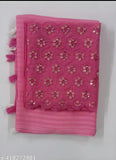 Magenta embroidered saree with fringe detailing