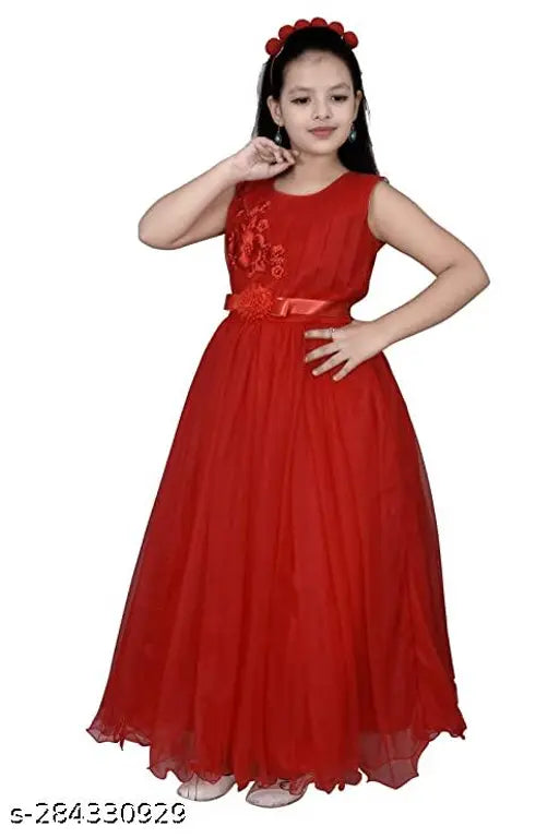 Indian net sleeveless party gown for kids, embellished design, suitable for festivals. Size: 4-5 years