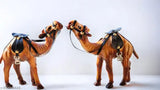 Brown wooden camel showpiece, handcrafted blend of wood, metal, steel, fiber, beige, orange