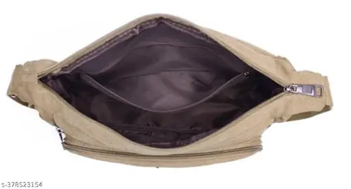 Army green canvas sling cross body bag, multiple pockets, shoulder strap
