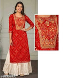 Red embroidered kurta set with chudidhar and dupatta