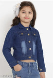 Dark denim jacket with button closure, medium length sleeves