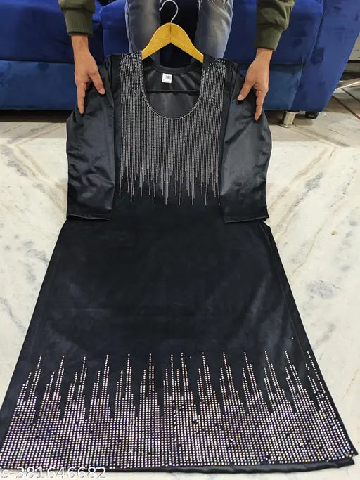 Imported velvet kameez, navy blue, long sleeve