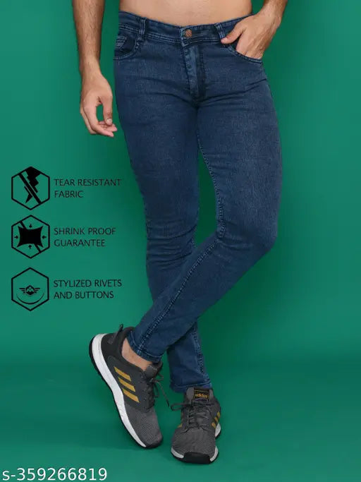 Stylish latest denim jeans, cotton-crafted mid rise for men, solid net pattern, size 30