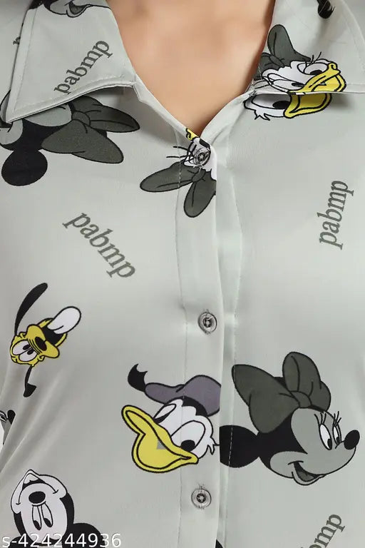 Satin Sigma Trede printed nightwear set for women and girls - long-sleeved shirt and pyjama coord set, trending Indian design on satin fabric