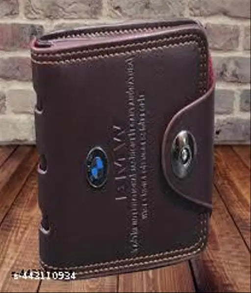 Golden leather textured net black belt with BMW wallet, accessorized luxury fashion from India
