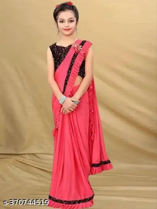 Striped polycotton sleeveless baby girl saree for festivals, weddings, parties. Very new, ready to wear, India origin