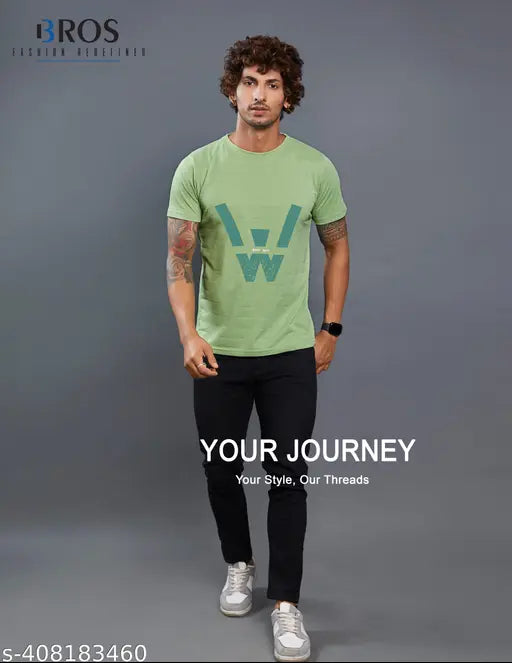3Bros Present Pure Cotton Blend Printed Regular Fit T-Shirt