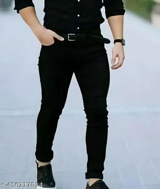 Black cotton-blend solid-pattern lovely jeans for casual wear, stylish fit - size 28, 30, or 32