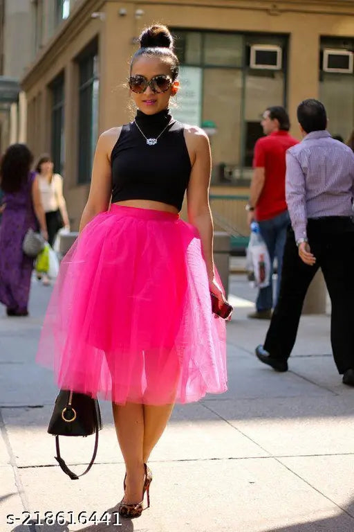 Dark pink tulle skirt with black cropped top