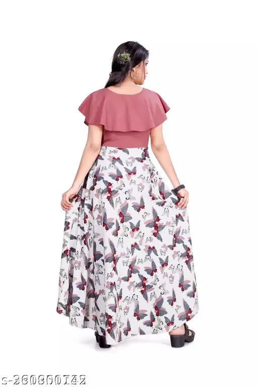 Printed net crepe ethnic party wear dress, 5-14 years sizes available, perfect for special occasions