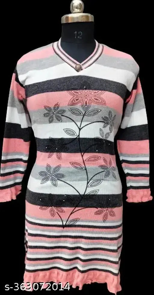 Rayon striped long-sleeve blouse with floral print