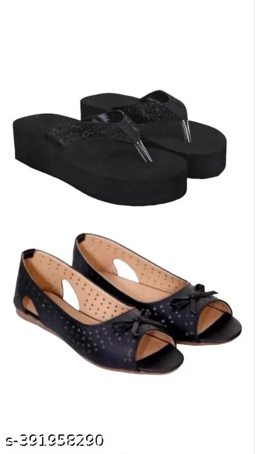 Indian-made synthetic ballerina slippers for women & girls - pack of 2 in solid style