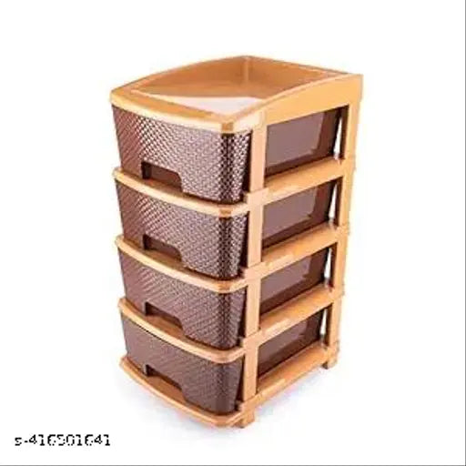 Plastic drawer organizer, four compartments, suitable for home kitchen or office, in a brown color