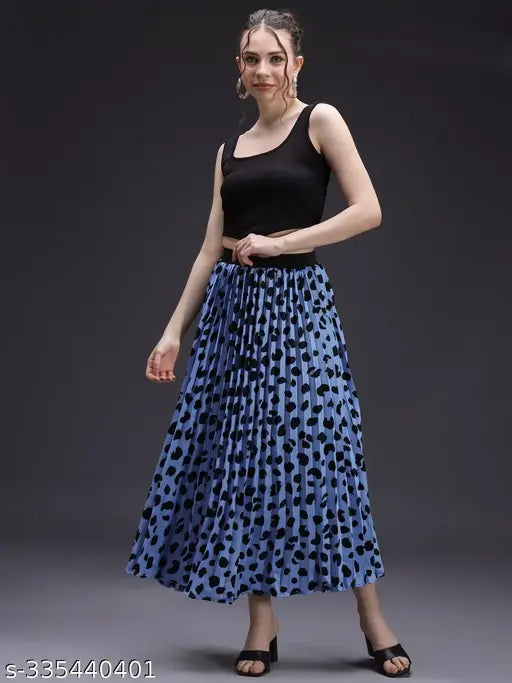 Satin pleated skirt with printed net pattern, Indian-made fashion piece for women's wardrobe. (28/30/32/34/36/38 inch size available)