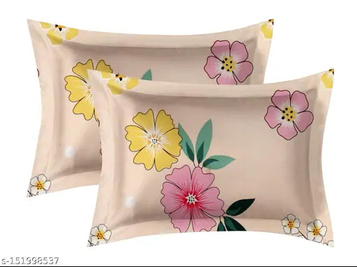 ST Double Bed Glace Cotton Fitted Sheet Set (72x78 inches, 18x28 inch pillow covers), floral pattern, elastic corners, summer bedroom decor