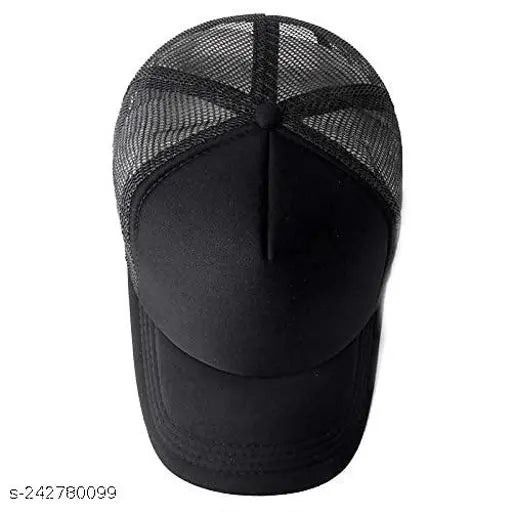 Polyster half-fabric, half-net baseball cap for men and women - fashionable, UV-protective, snapback style cap in solid pattern, ideal for gifting during spring/summer seasons. Made in India