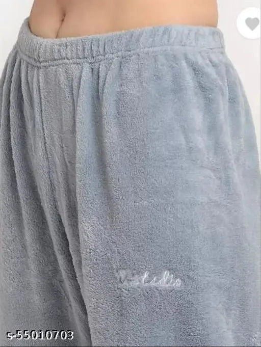 Wool winter fur PJ set for ladies, solid-colored, cozy and warm nightwear for cold nights