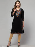 Womens straight embroidered wool lace kurti winter wear party dress formal attire designer clothing