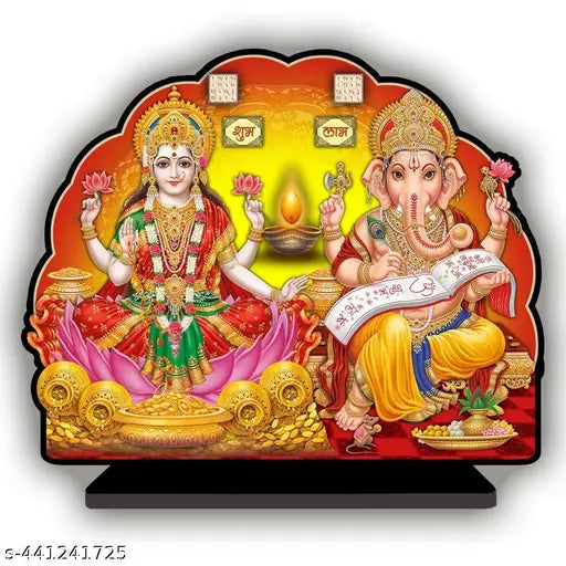 Wooden Ganesh Laxmi idol, 15cm x 15cm x 3cm, Diwali special, handcrafted Indian decorative showpiece for home or temple