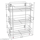 Stainless steel multipurpose rack with three shelves, suitable for kitchen and bathroom use. 3m height, 16cm width
