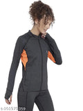 Solid orange polyester Chkokko Women's jacket, long sleeves with thumbholes, gym wear with anti-microbial technology