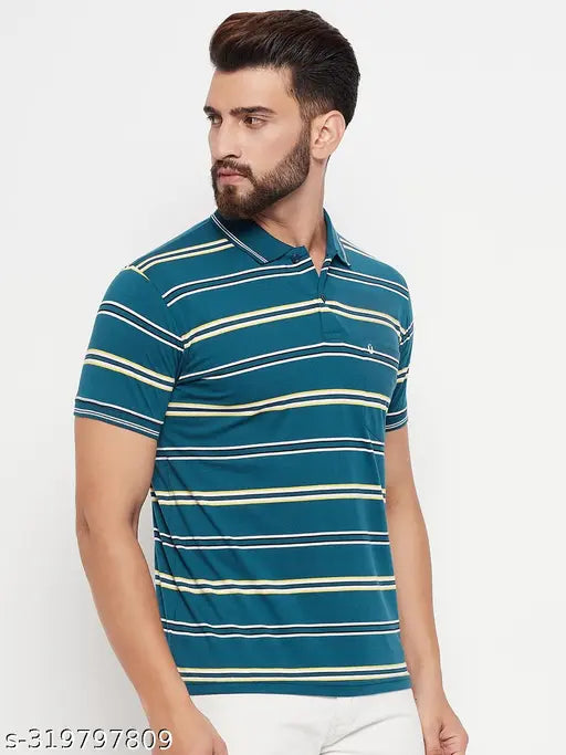 Uniberry men's striped cotton blend polo collar t-shirt, short sleeves, multiple sizes available