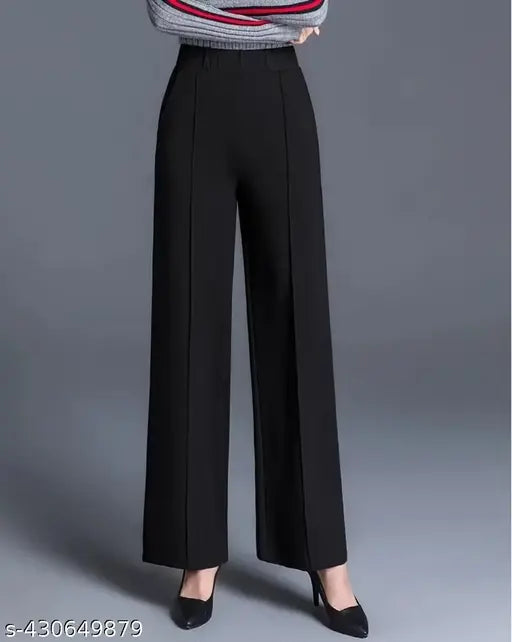 Black elastic waist pants, relaxed fit, women's