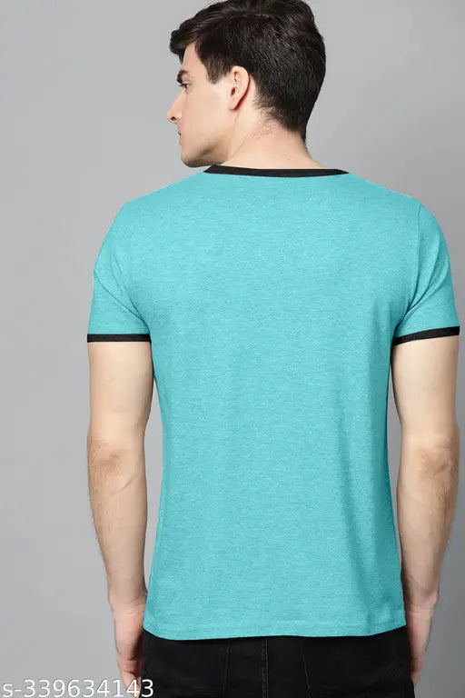 Mens summer cotton t-shirt, printed net pattern, short sleeves, blue (size M: chest 38in, length 27in)