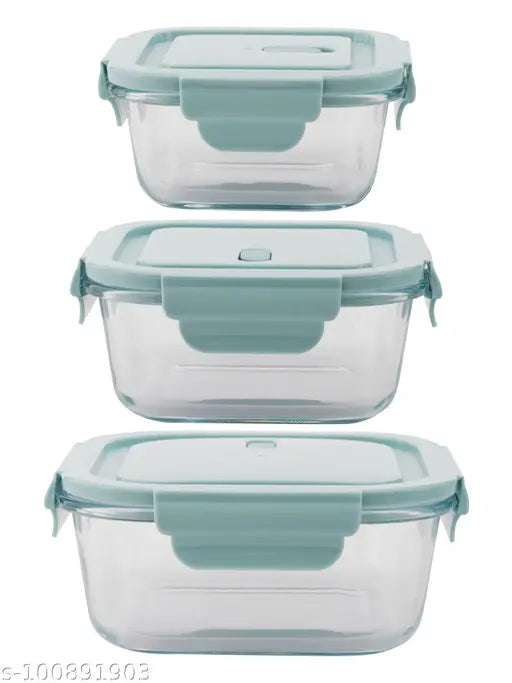 Clear glass food storage containers with airtight lid set of 3 pieces, 700 ml and 450 ml