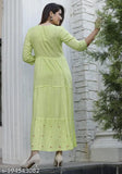 Stylish Embroidery With Solid Print Green Kurti (Flair Gown)