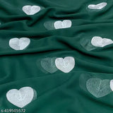 Georgette embroidered saree with a pattern of stitched hearts and green borders