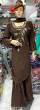 Brown long-sleeve kurta with embellishments, suitable for women's formal wear