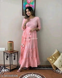 Rayon Aari embroidered traditional Indian Anarkali Kurti, long length, mirror work, 3-piece ensemble