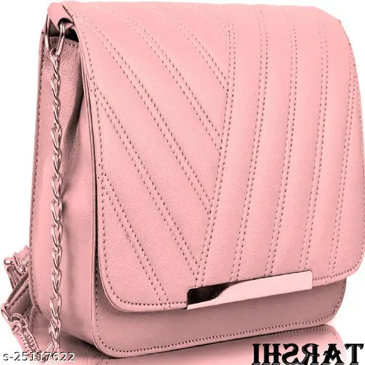 New trend cross-body sling bag in pink leather for women and girls, with zip closure