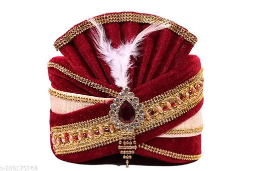 Cotton Zaridhar Premium Traditional Pagdi/Turban for Groom (DULHA II), embroidered net pattern, India-made, ready-to-wear