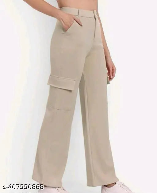 Khaki cargo pants with pockets and zip closures