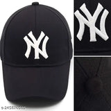 Adjustable black cotton modern baseball cap, trending design with N-Y embroidery, suitable for both men and women