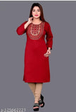 Womens straight-cut embroidered woolen kurti