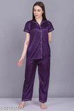 Black satin women's pajama suite with short sleeves, free size