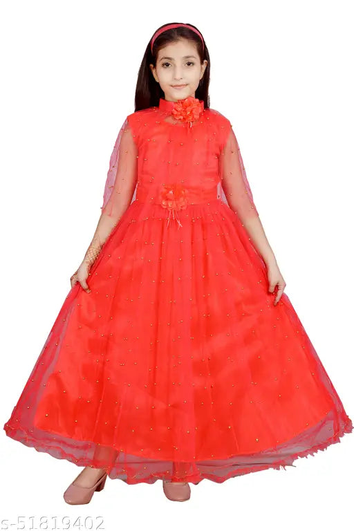 Modern stylish net gown for kids, solid pattern, sleeveless, 4-5 years size