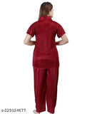Soft satin pajama set, free size, elastic closure, India-made women's nightwear